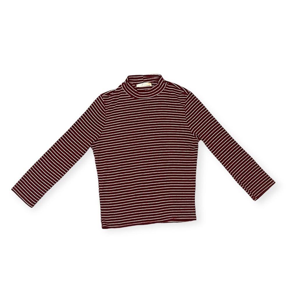 Gaze Maroon White Stripe Mock Neck Long Sleeve Top Retro Grunge Size Small